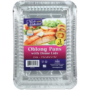 Reusable Rectangular Aluminum Pans with Dome Lids. 8.4in x 6in. 3ct