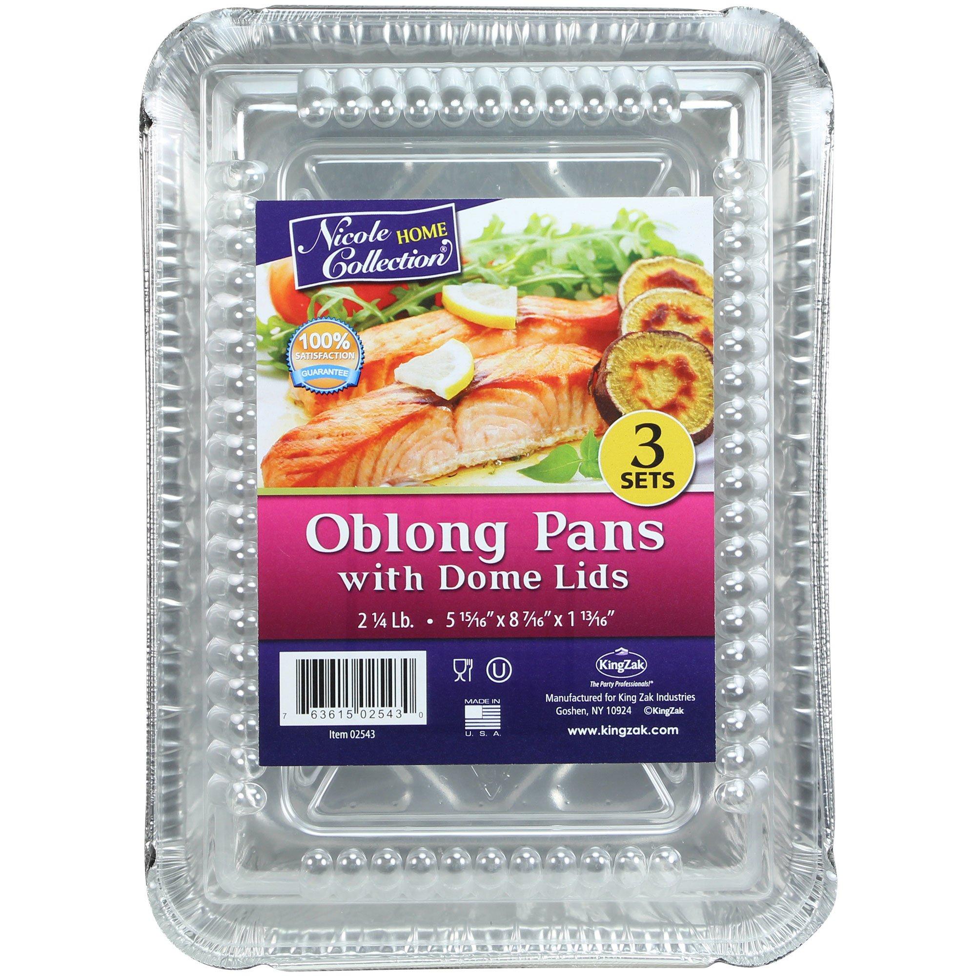 Reusable Rectangular Aluminum Pans with Dome Lids. 8.4in x 6in. 3ct