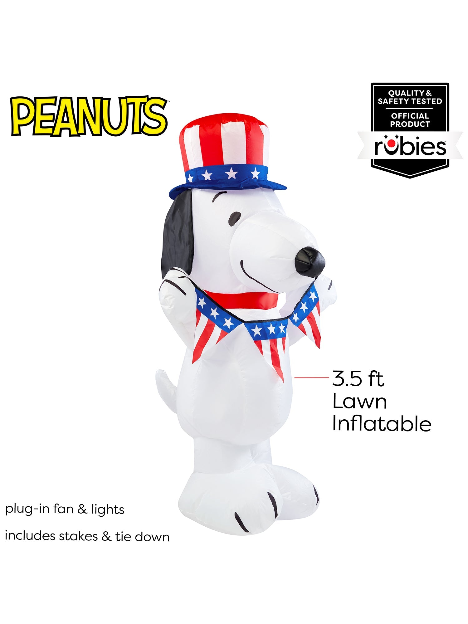 3.5 Foot Peanuts Snoopy Patriotic Inflatable Lawn Decoration - Image 3