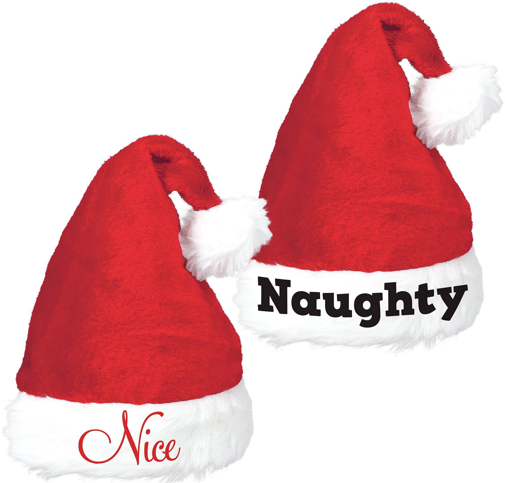 Naughty & Nice Adjustable Santa Hat Set for Kids & Adults. 2pc