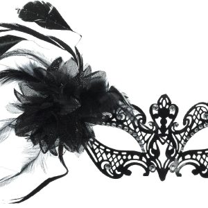 Black Filigree Feather Masquerade Mask