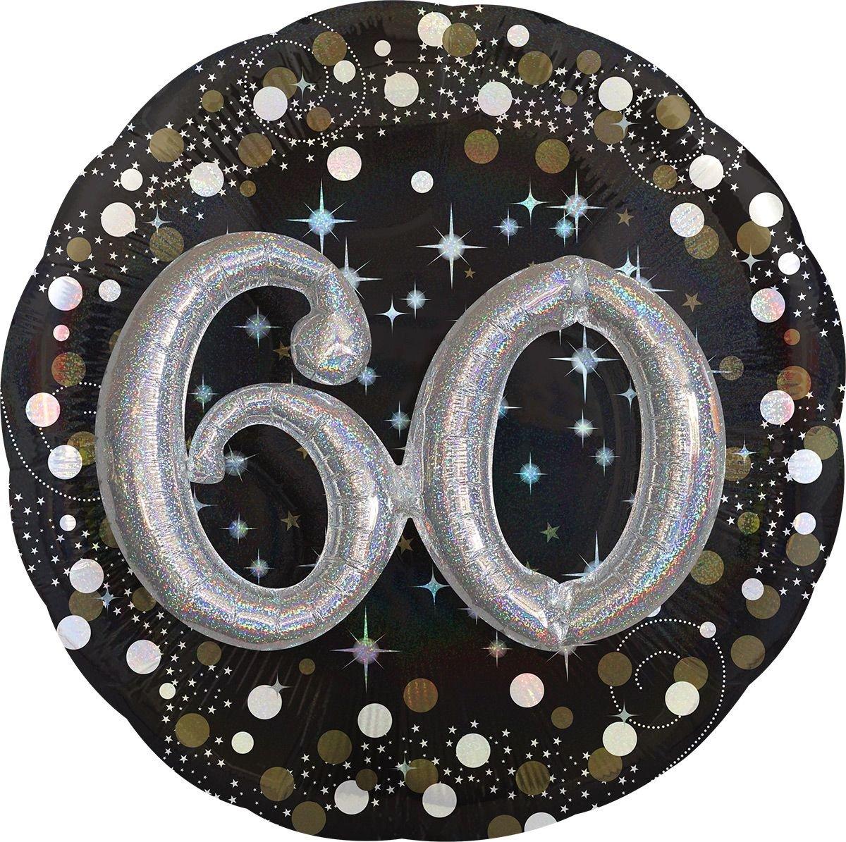 60th Birthday Balloon - 3D Sparkling Celebration. 36in
