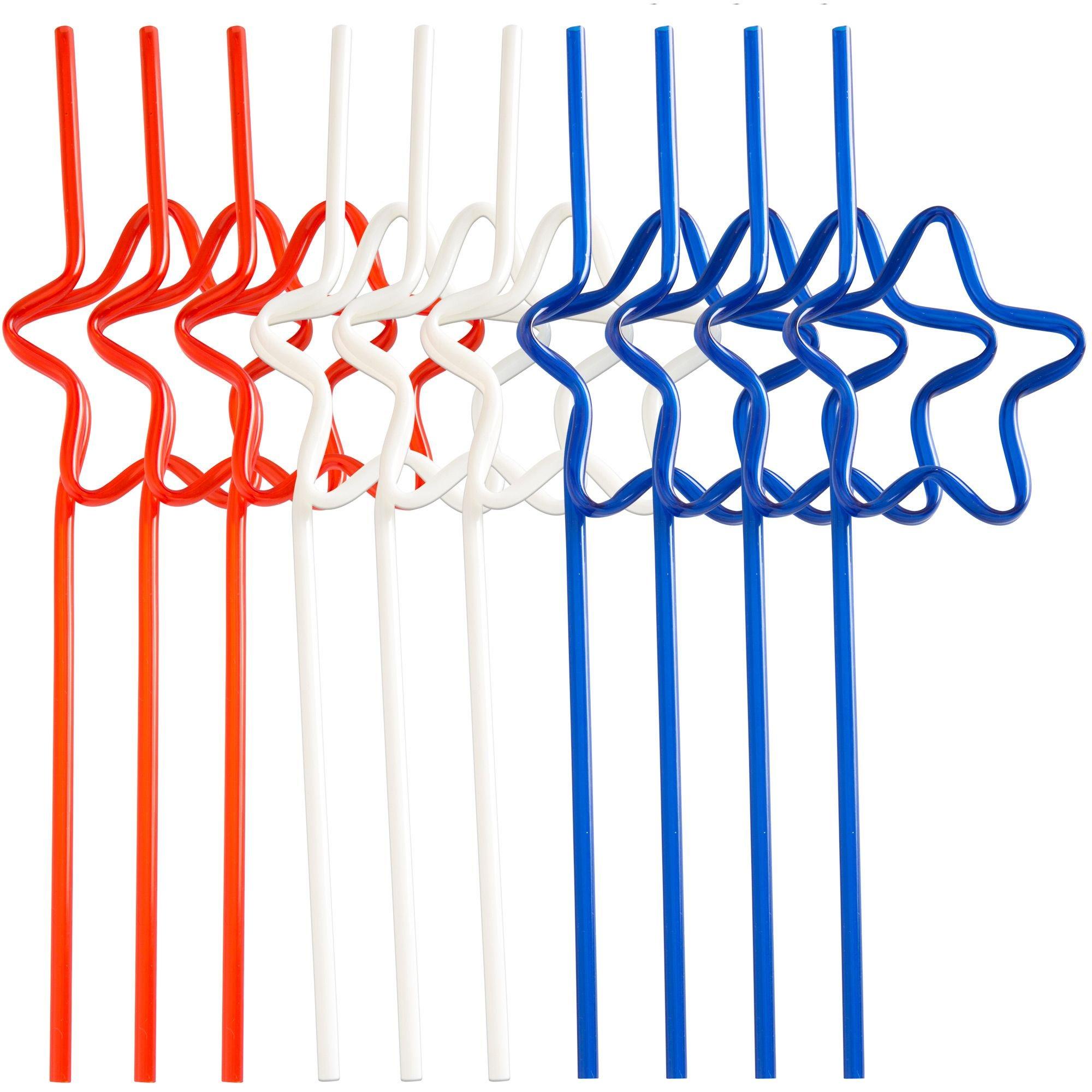 Patriotic Red. White & Blue Star Silly Straws 10ct - Image 2