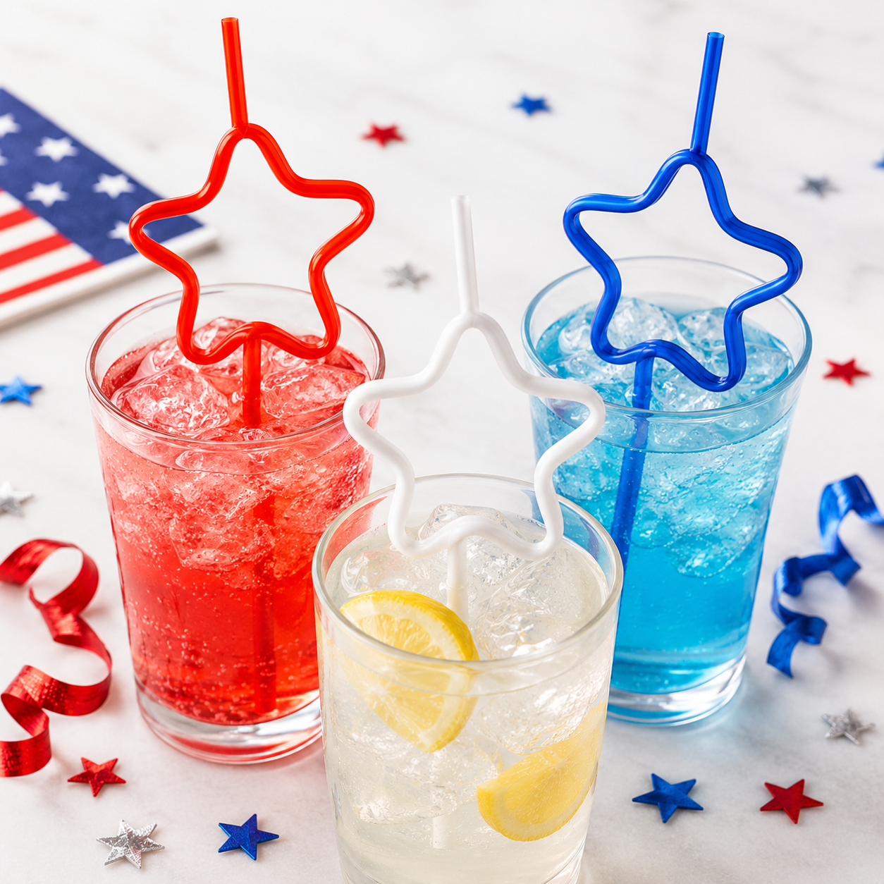 Patriotic Red. White & Blue Star Silly Straws 10ct