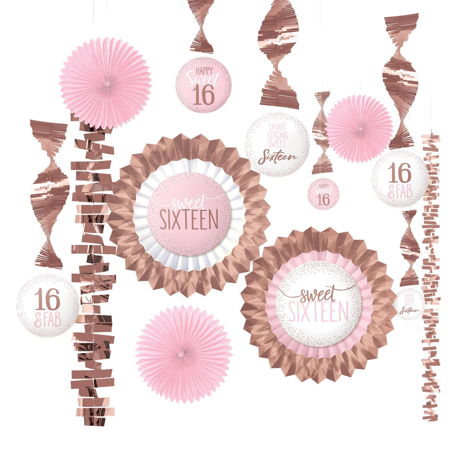 Metallic Gold & Pink Sweet 16 Decorating Kit 13pc - Image 2