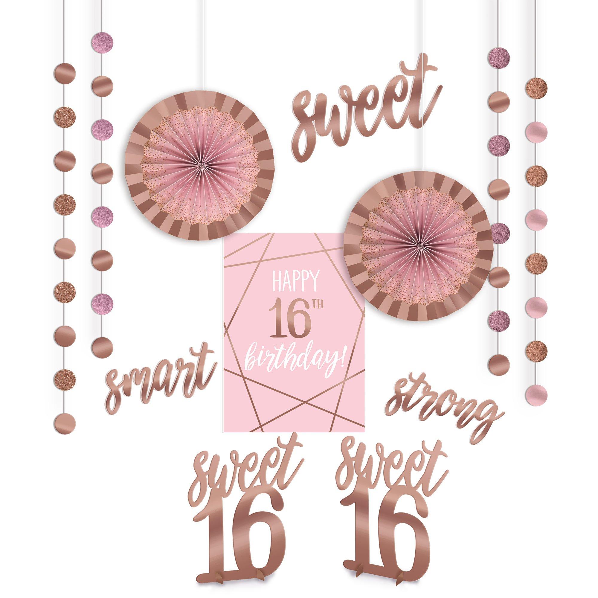 Metallic Gold & Pink Sweet 16 Room Decorating Kit 12pc - Image 2