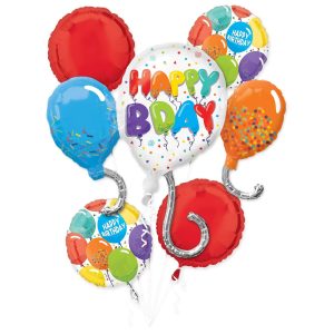 Multicolor Birthday Celebration Foil Balloon Bouquet. 5pc