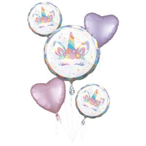 Iridescent Unicorn Party Foil Balloon Bouquet. 5pc