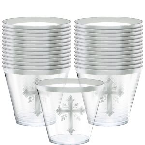 Silver Cross Holy Day Plastic Tumblers. 9oz. 30ct
