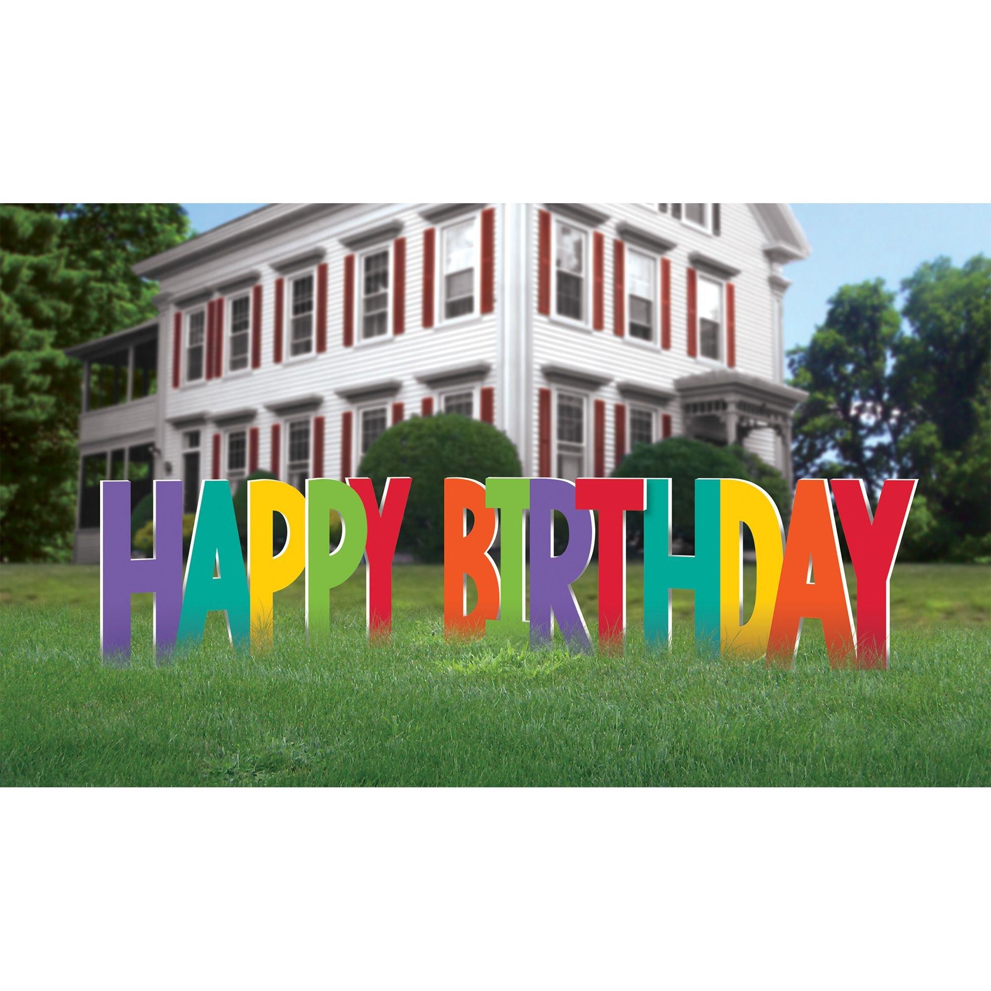 Rainbow Happy Birthday Plastic Yard Sign Phrase Set. 12.25in Letters. 4pc