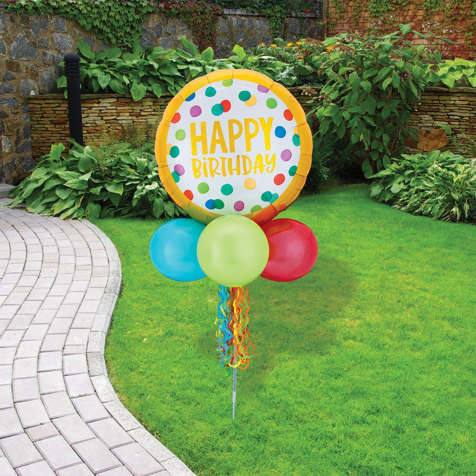 Giant Multicolor Happy Dots Birthday Balloon with Tail. 32in - Image 4