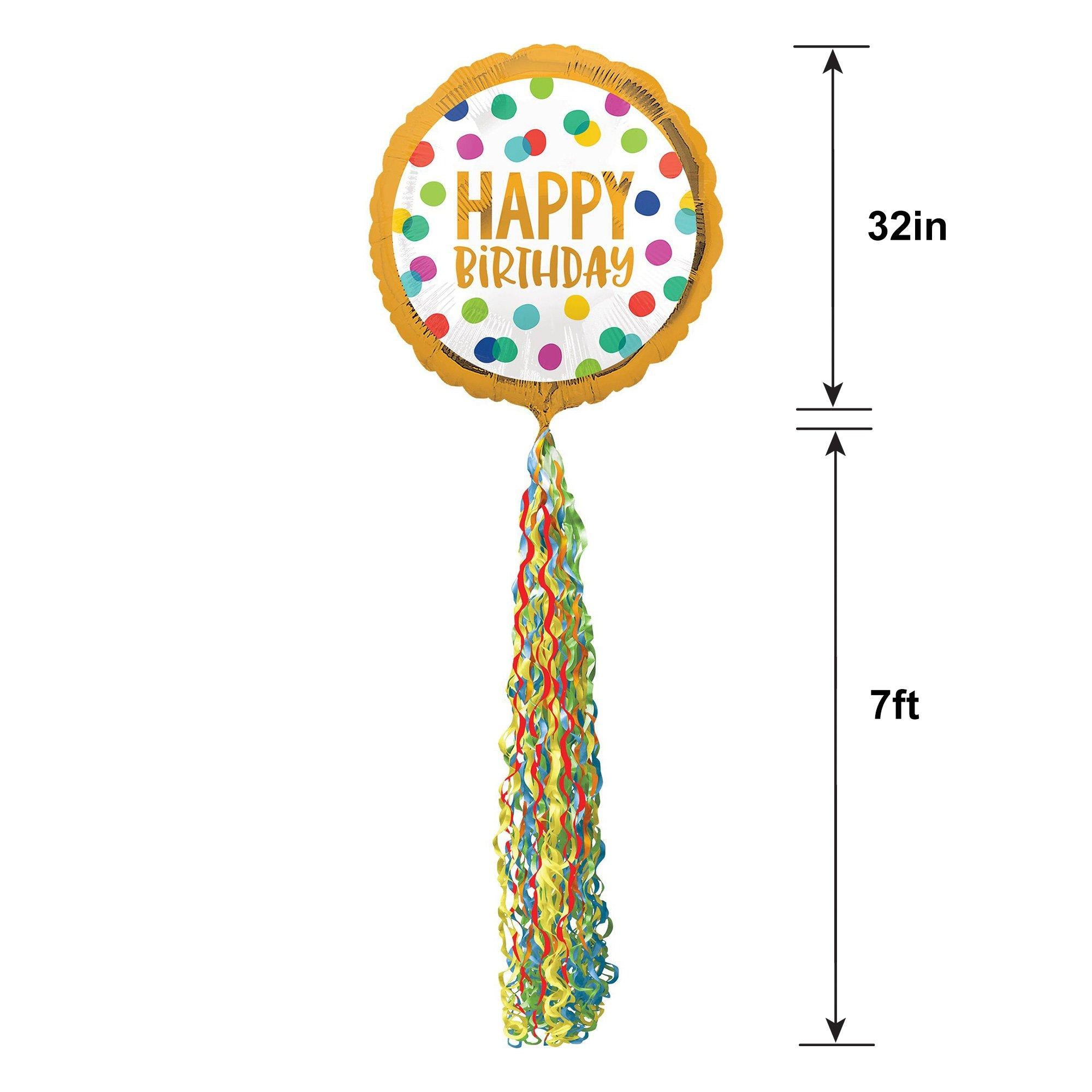 Giant Multicolor Happy Dots Birthday Balloon with Tail. 32in - Image 5