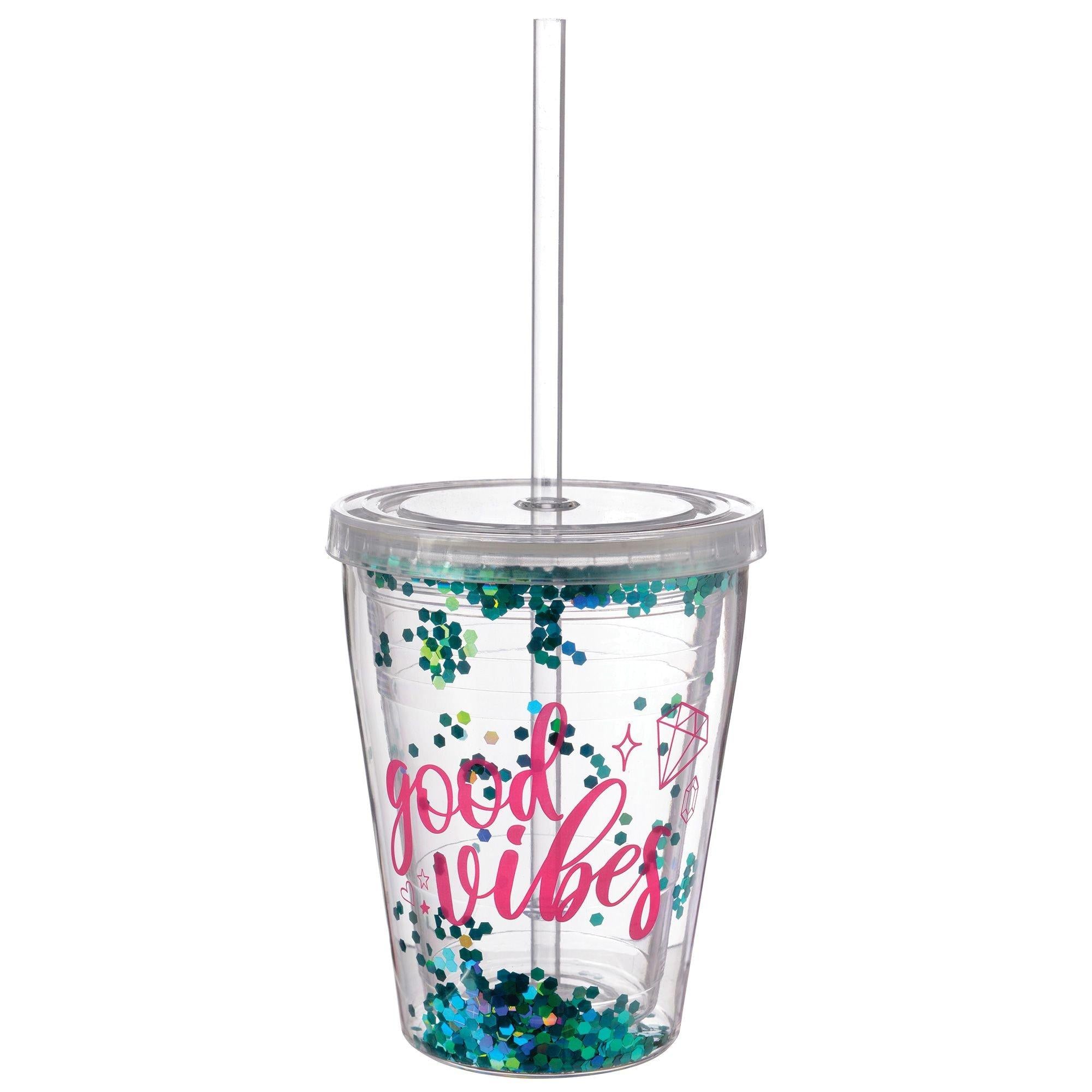 Sparkle Glitter Confetti Double Wall Tumbler with Straw. 12oz