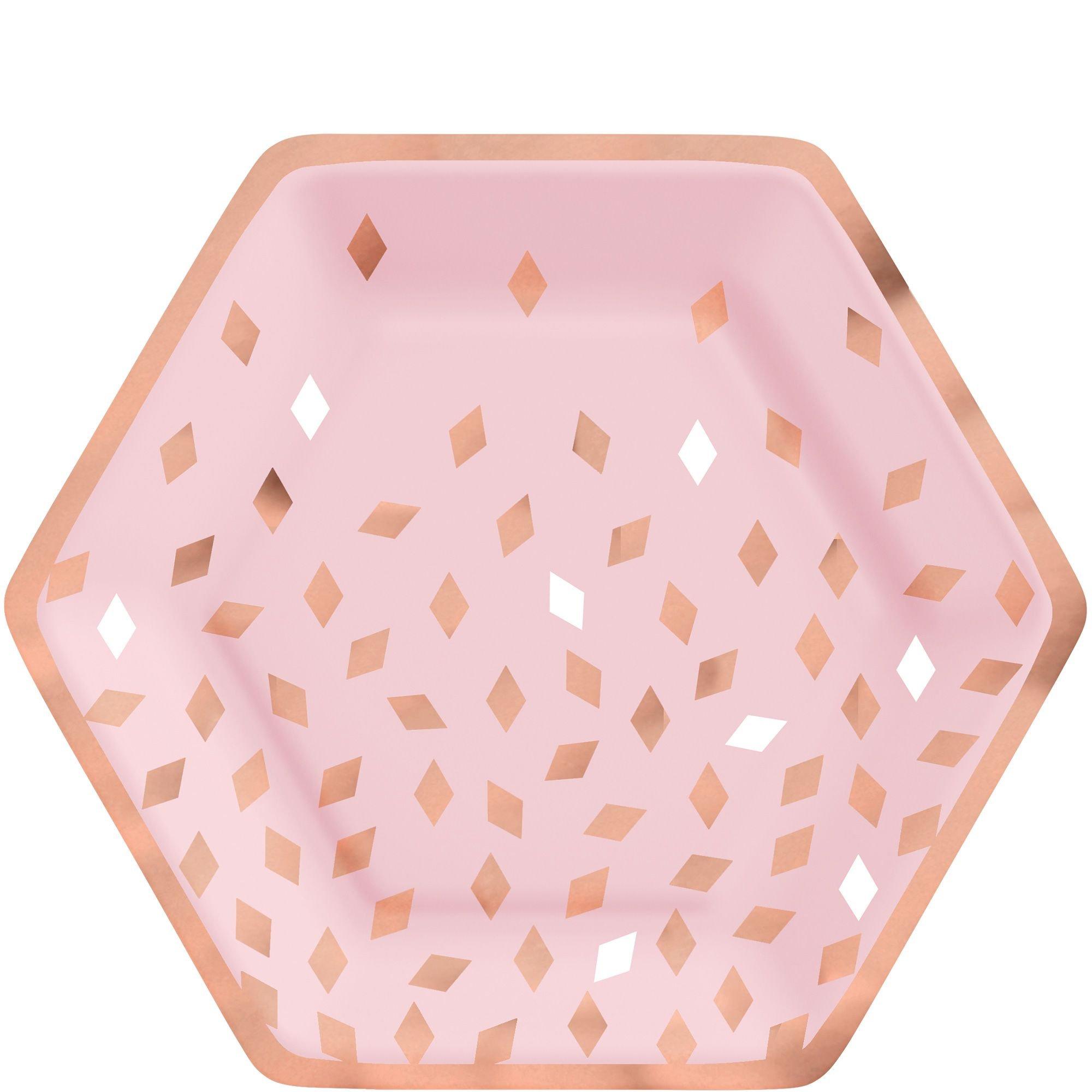 Metallic Blush Birthday Hexagon Lunch Plates. 9in. 8ct