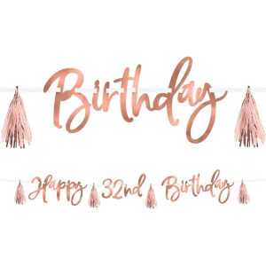Add-An-Age Metallic Blush Happy Birthday Tassel Banner Kit. 9ft