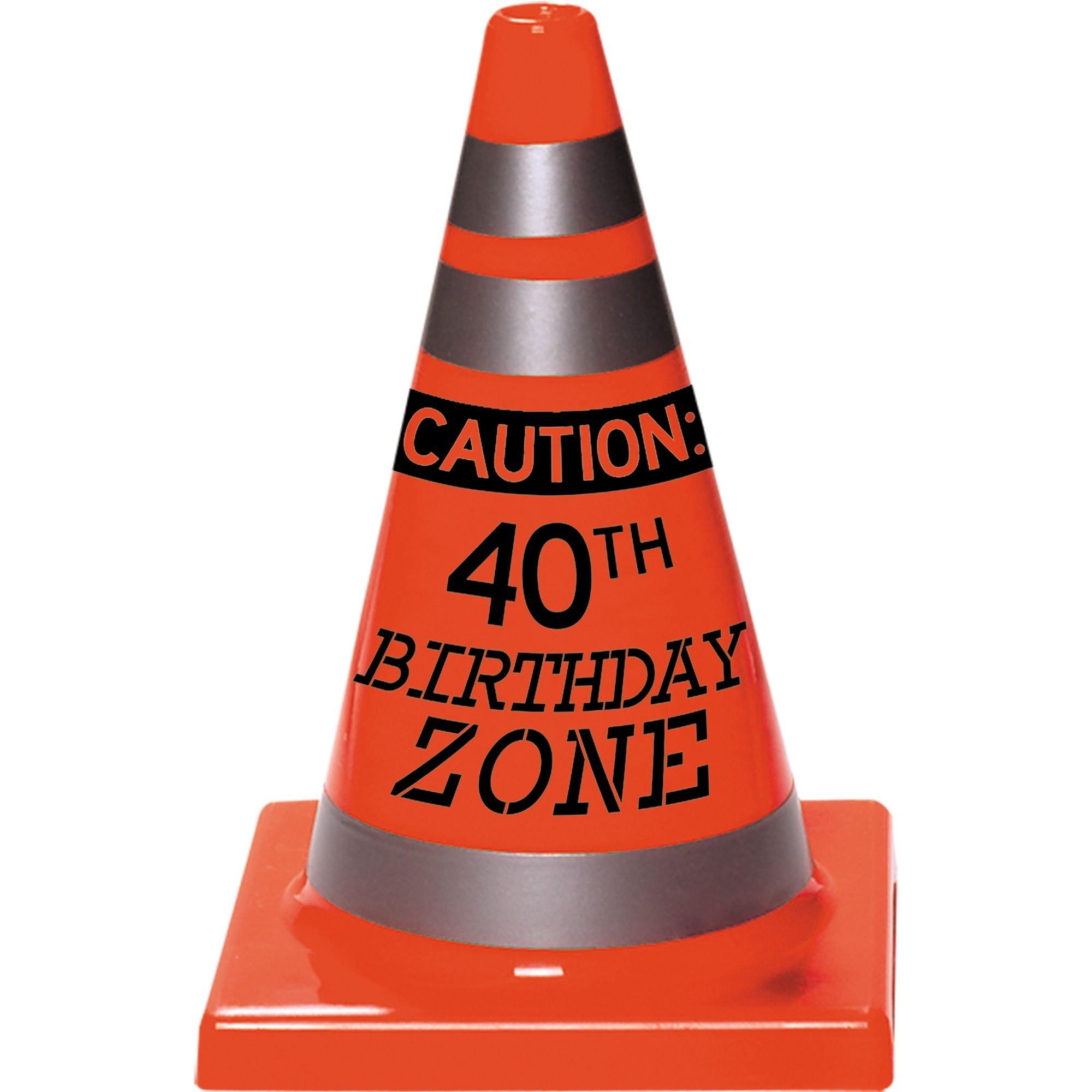 40th Birthday Safety Cone Plastic Decoration. 4.5in x 6.5in