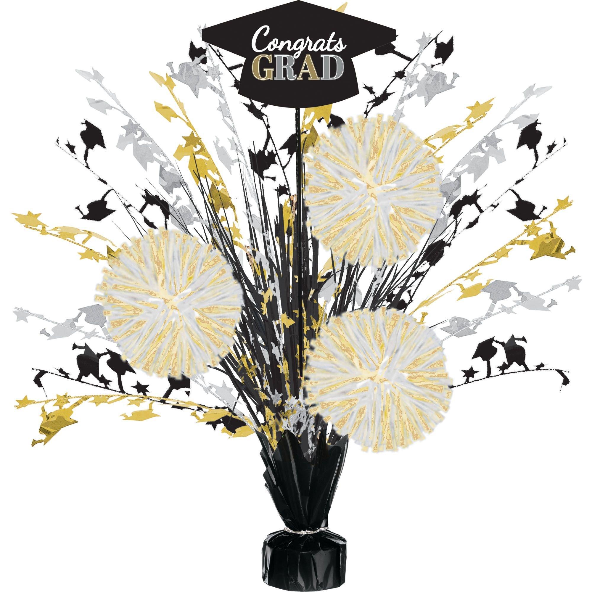 Black. Silver & Gold Congrats Grad Spray Centerpiece. 18in