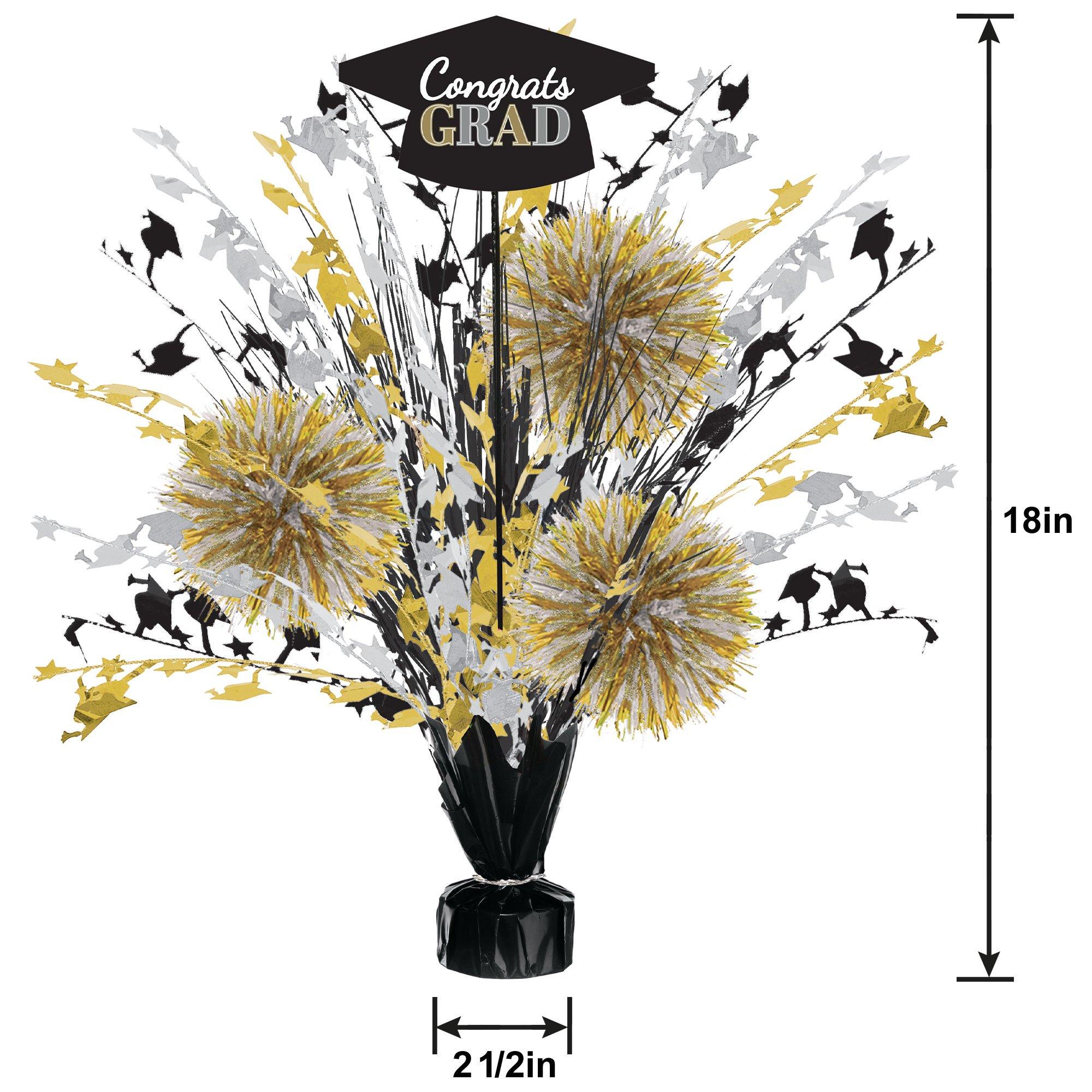 Black. Silver & Gold Congrats Grad Spray Centerpiece. 18in - Image 2