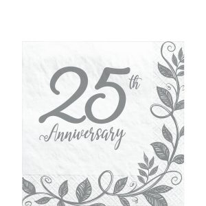Silver 25th Anniversary Paper Lunch Napkins. 6.5in. 16ct