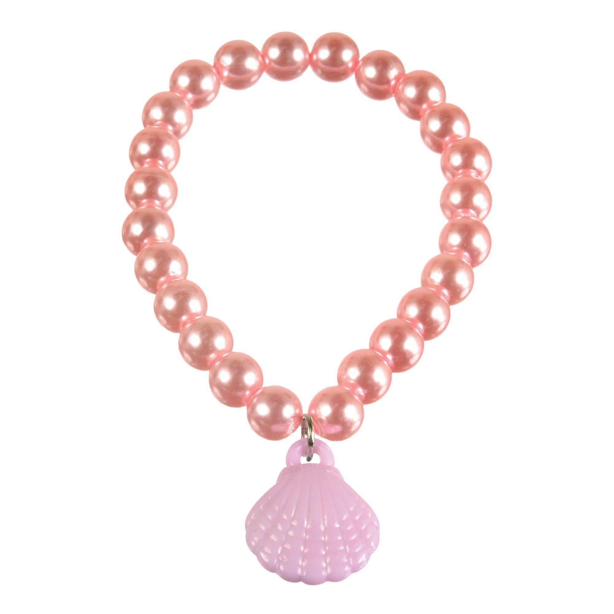 Shimmering Mermaids Pink Seashell Plastic Bead Bracelets. 2.6in. 4ct