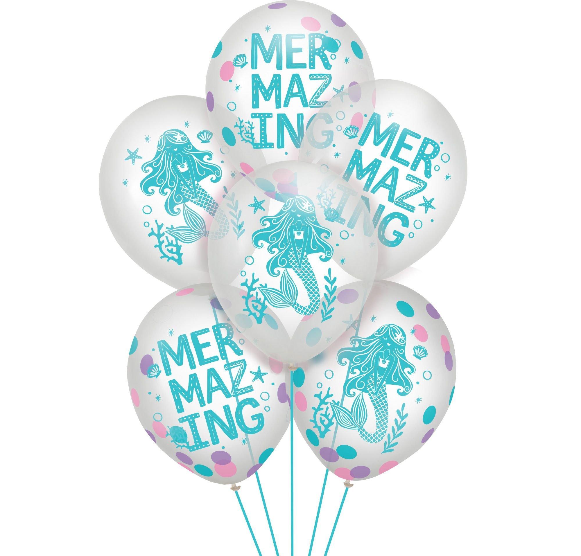 6ct. 12in. Shimmering Mermaids Confetti Latex Balloons