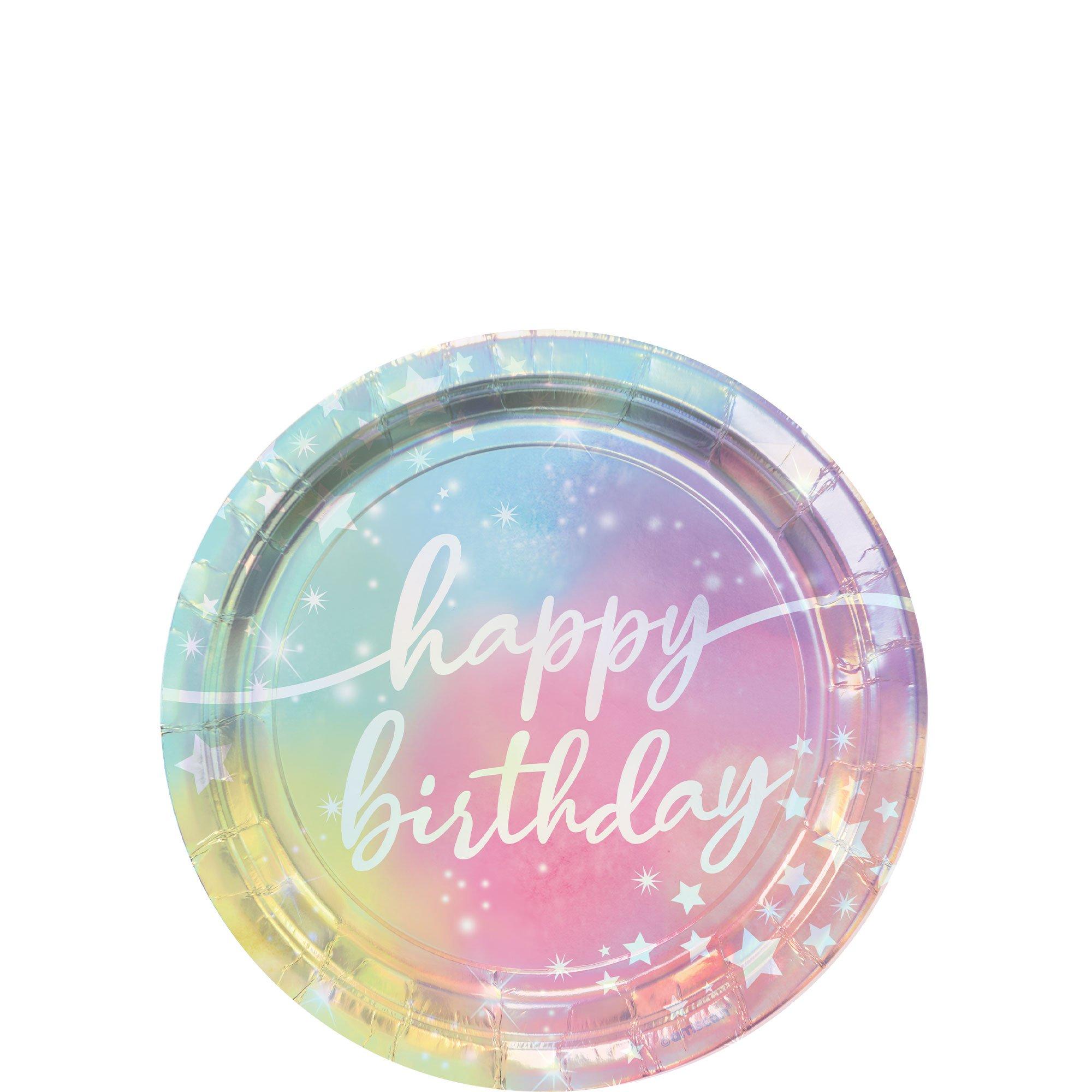 Iridescent Luminous Rainbow Birthday Paper Dessert Plates. 7in. 8ct