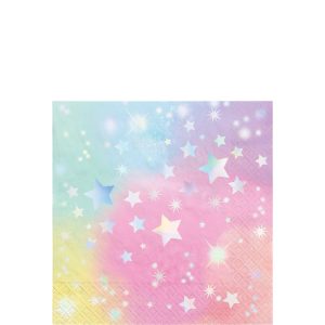 Iridescent Luminous Rainbow Star Paper Beverage Napkins. 5in. 16ct