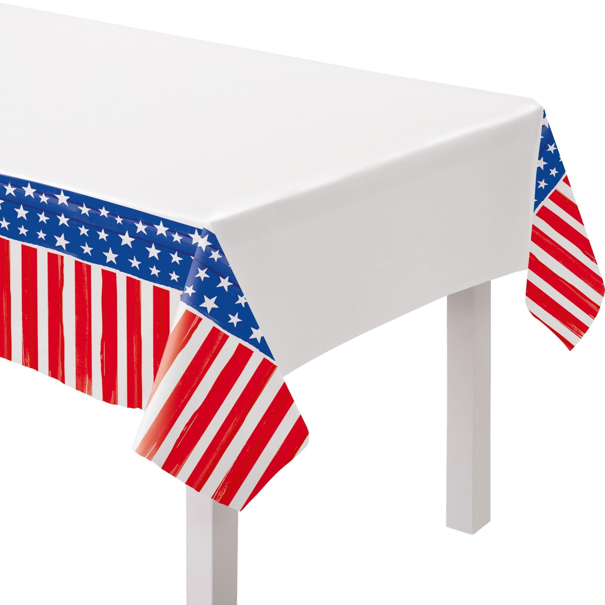 Painted Patriotic American Flag Plastic Table Cover. 54in x 96in