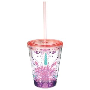 Enchanted Unicorn Confetti Double Wall Tumbler with Straw. 12oz