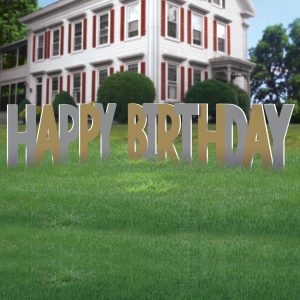 Metallic Gold & Silver Happy Birthday Yard Sign Kit. 4pc