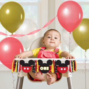 Mickey Mouse Forever 1st Birthday Fabric & Ribbon High Chair Decoration. 38in