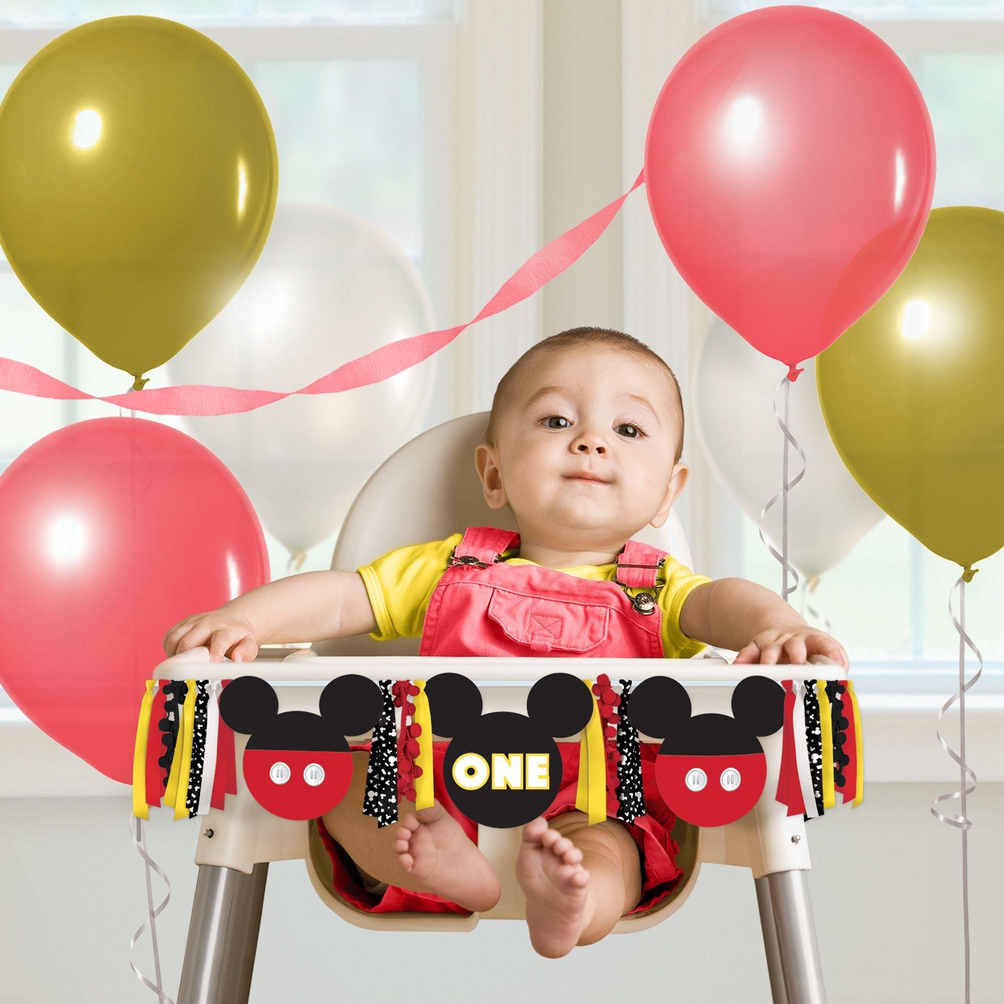 Mickey Mouse Forever 1st Birthday Fabric & Ribbon High Chair Decoration. 38in