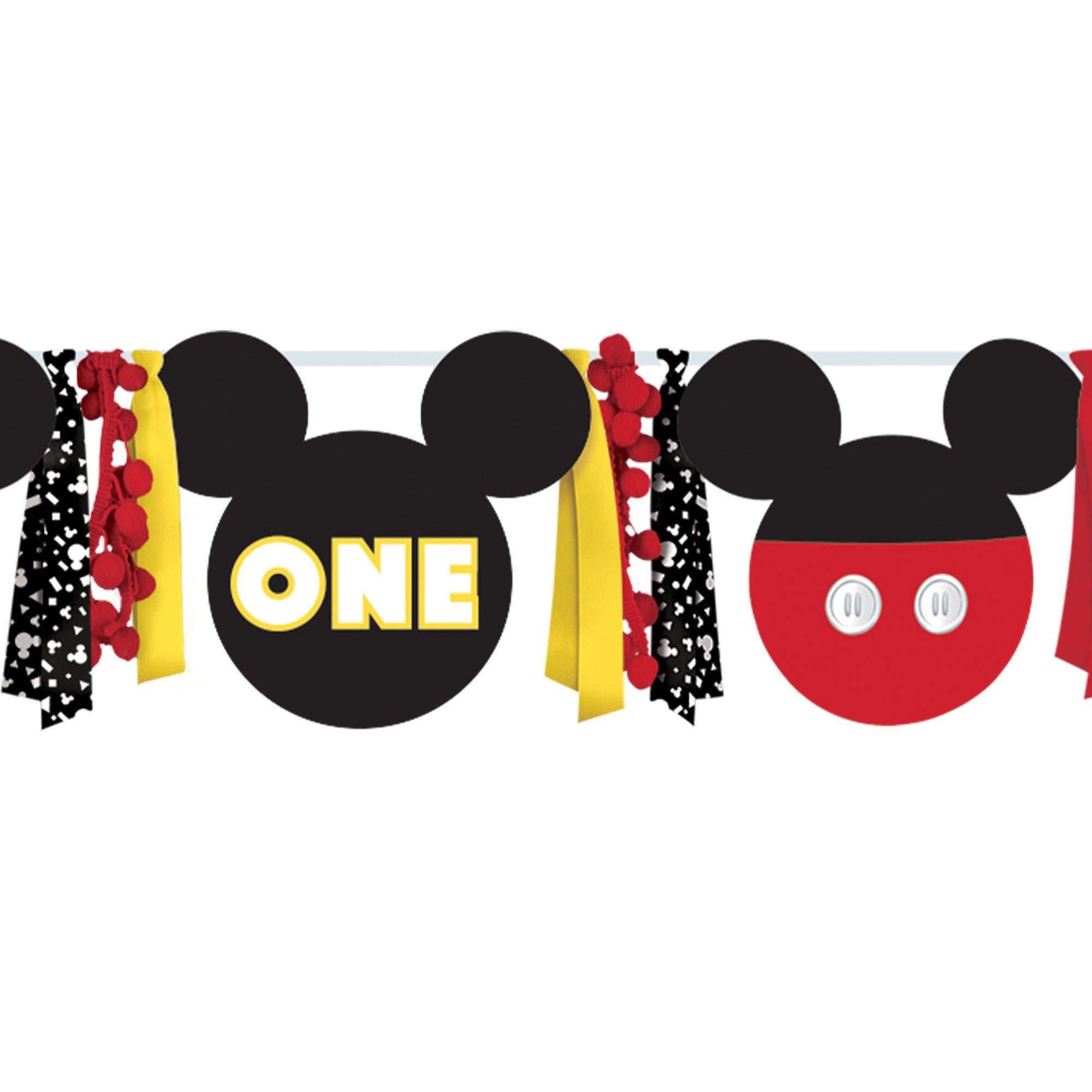 Mickey Mouse Forever 1st Birthday Fabric & Ribbon High Chair Decoration. 38in - Image 3