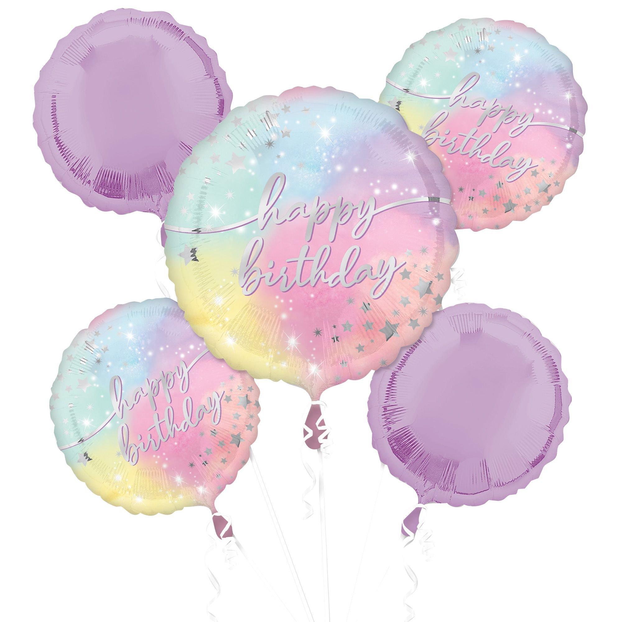 Iridescent Luminous Birthday Foil Balloon Bouquet. 5pc