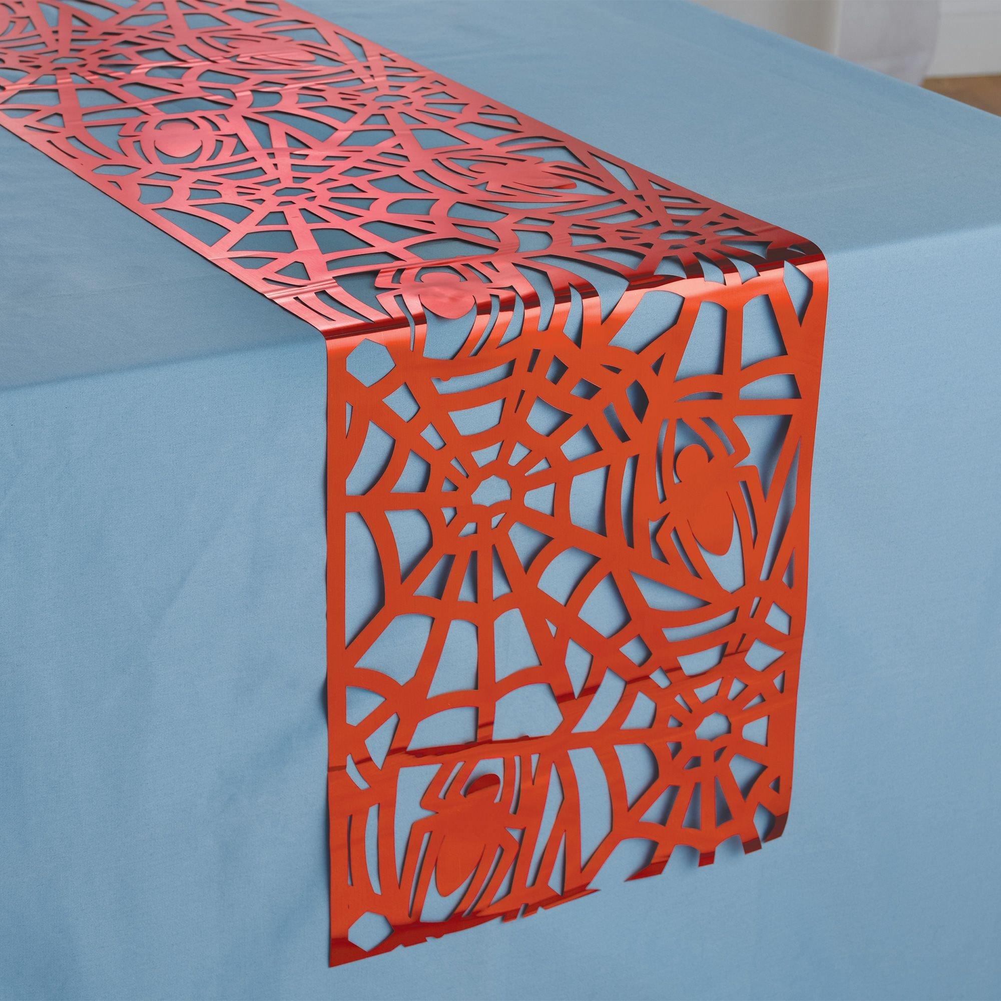 Red Spider & Web Foil Table Runner. 11.4in x 72in - Spider-Man Webbed Wonder