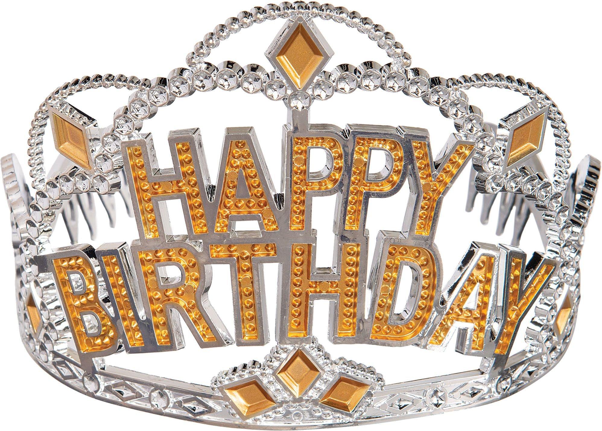Metallic Gold & Silver Plastic Birthday Tiara. 3.5in x 4.5in