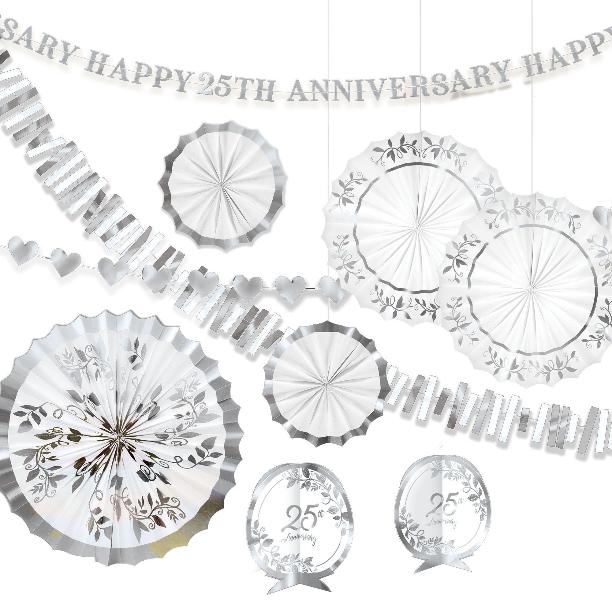 Metallic Silver & White 25th Anniversary Room Decorating Kit. 10pc - Image 2