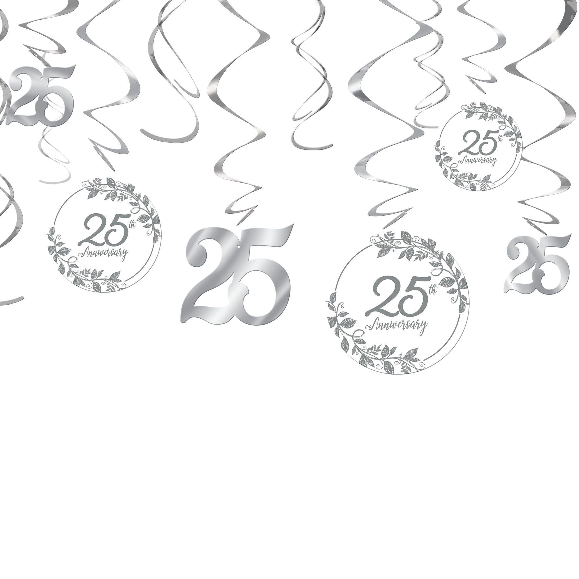 Silver 25th Anniversary Swirl Decorations. 12ct