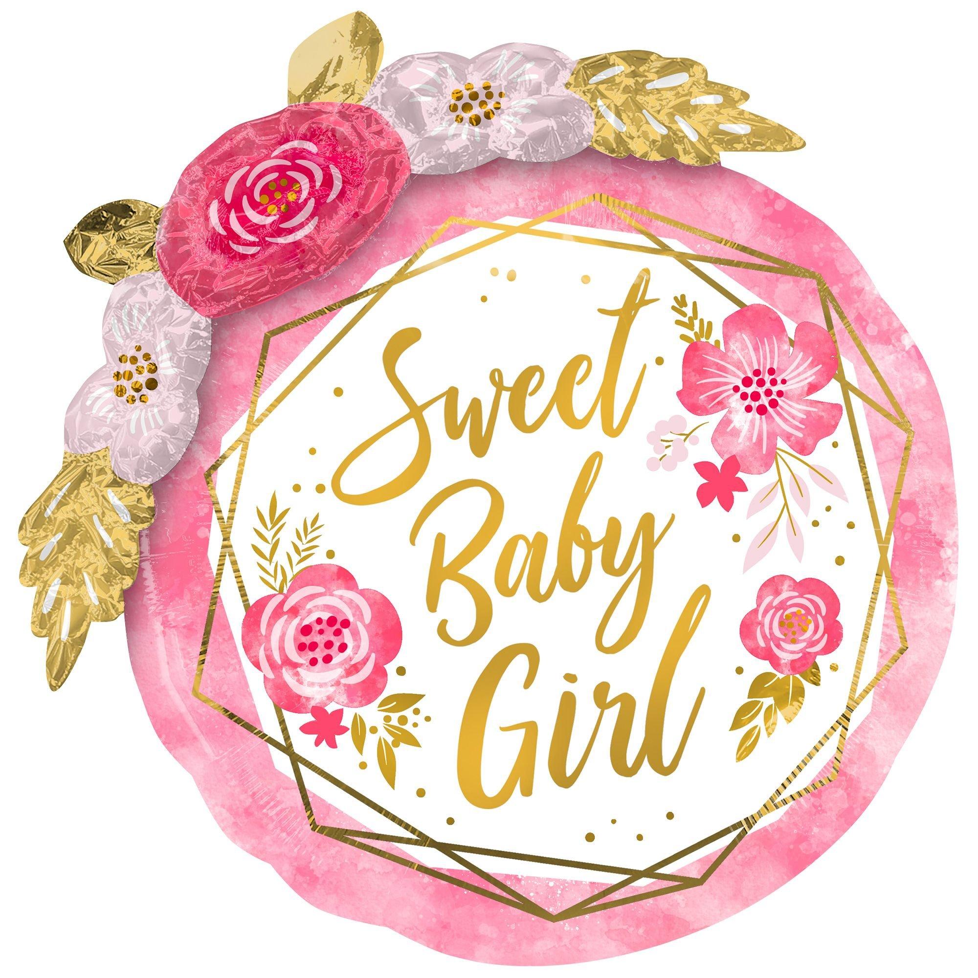 Pink Floral & Geometric Sweet Baby Girl Foil Balloon. 36in