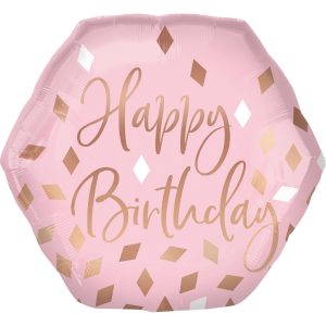 Metallic Blush Birthday Hexagonal Foil Balloon. 23in x 22in