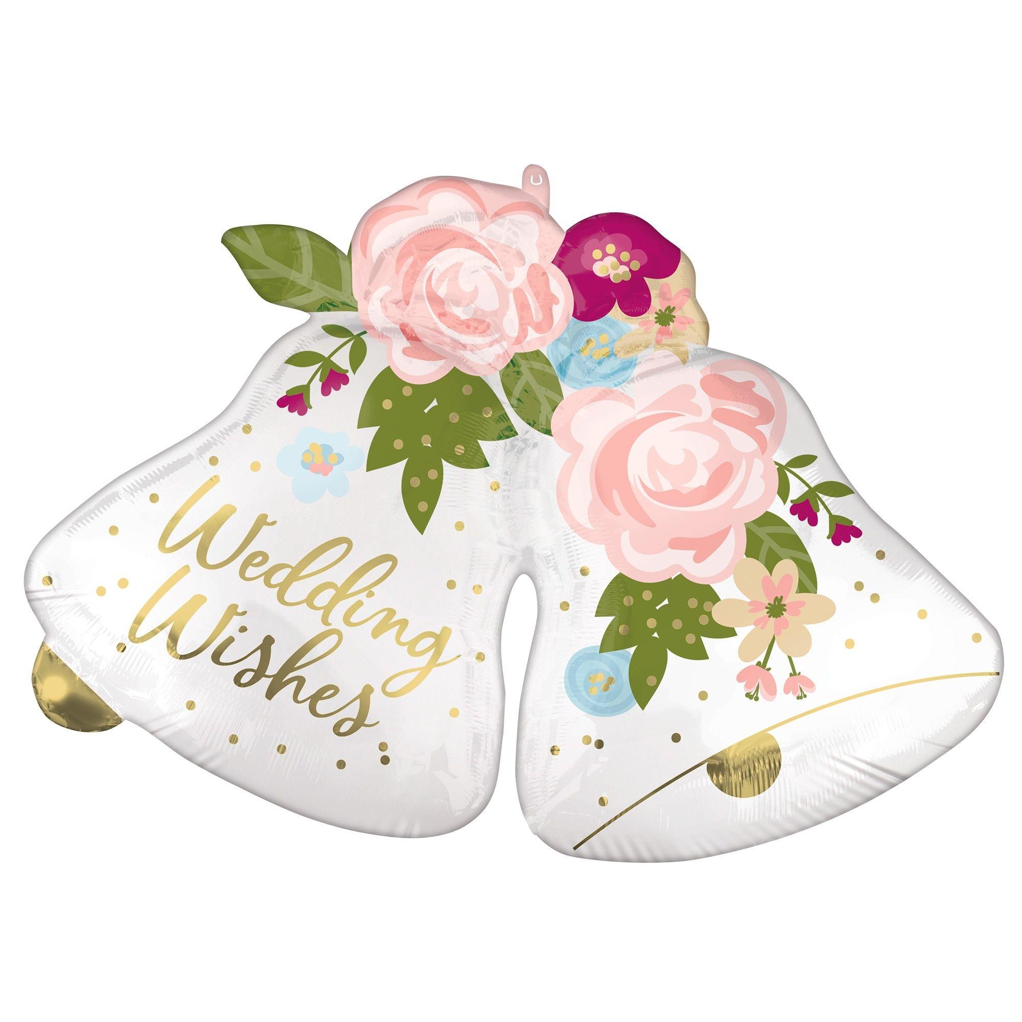 Satin Floral Wedding Bell Foil Balloon. 33in x 24in