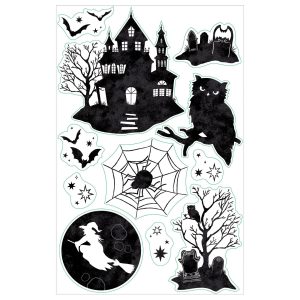 Classic Black & White Halloween Mythologies Vinyl Cling Decals. 11ct