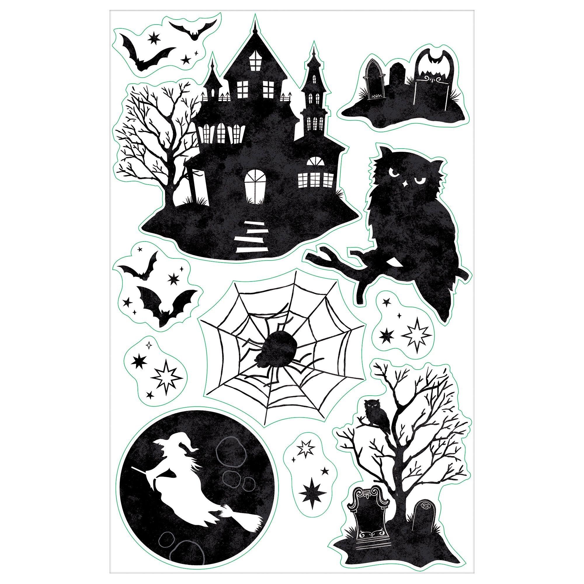 Classic Black & White Halloween Mythologies Vinyl Cling Decals. 11ct