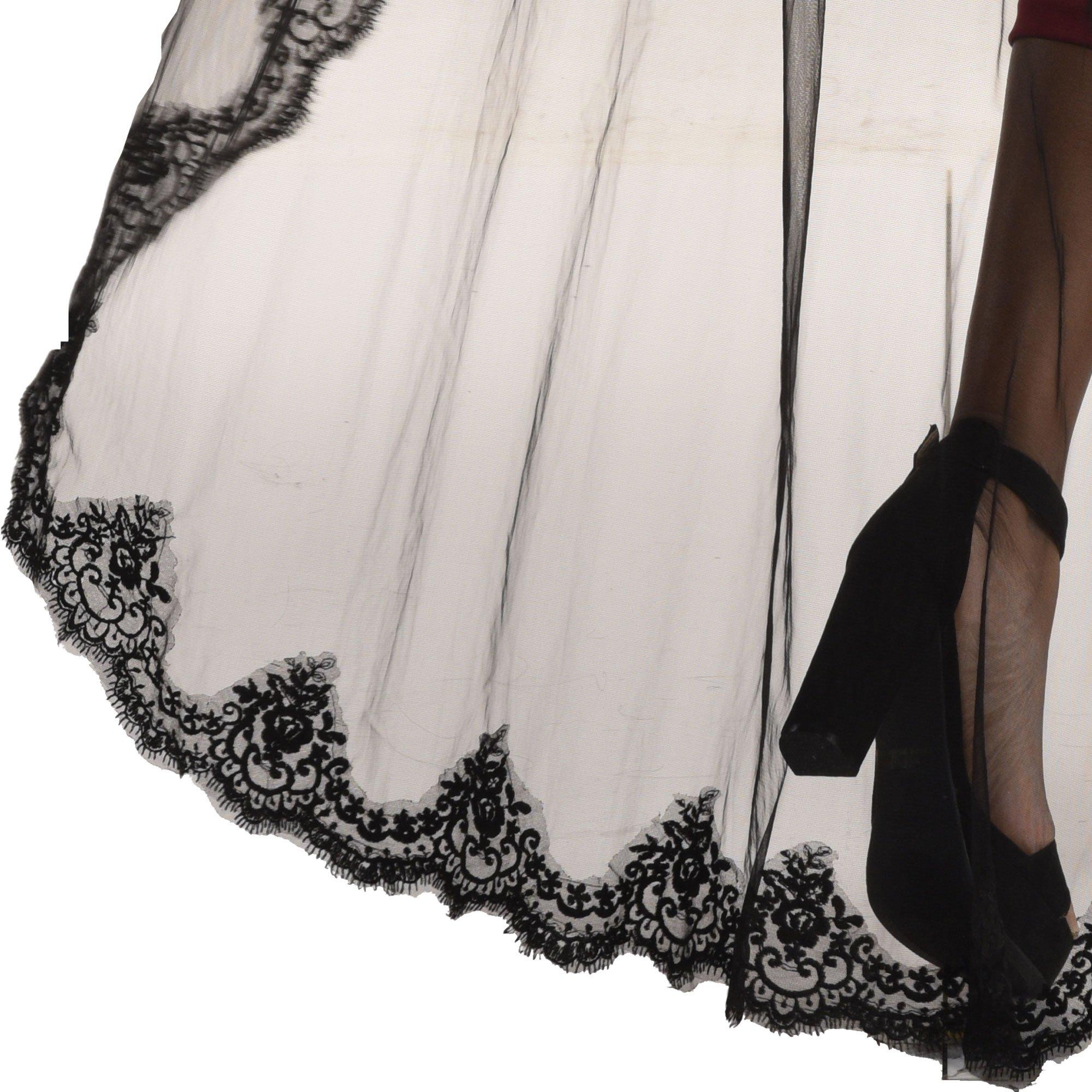 Black Chapel-Length Double Lace Veil - Image 4
