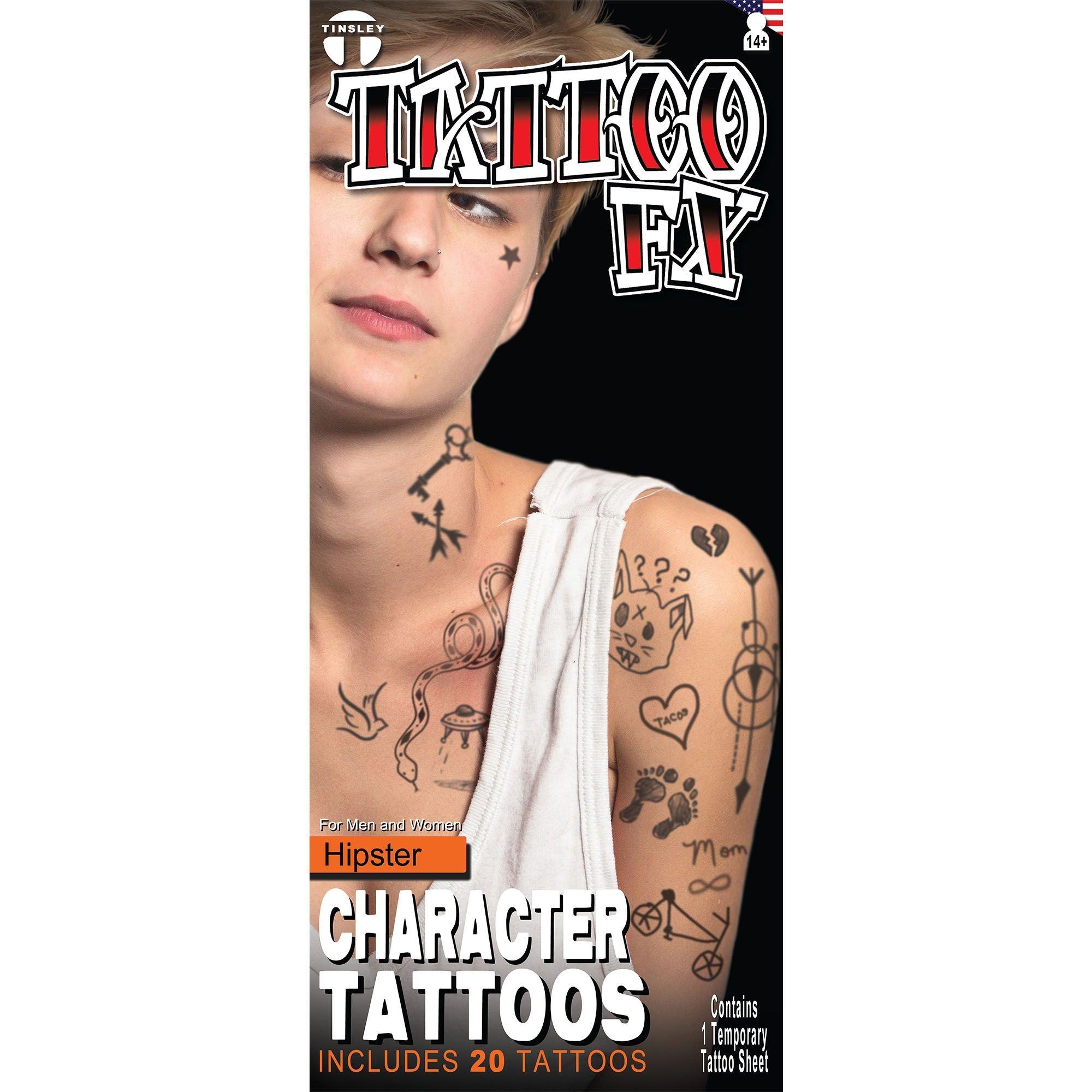 Hipster Character Temporary Tattoos. 20ct - Tinsley Transfers