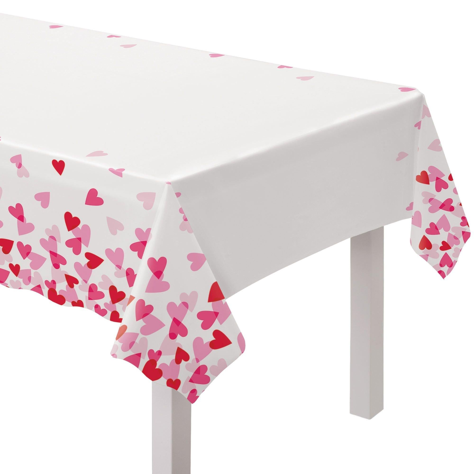 Heart Party Plastic Table Cover. 54in x 102in