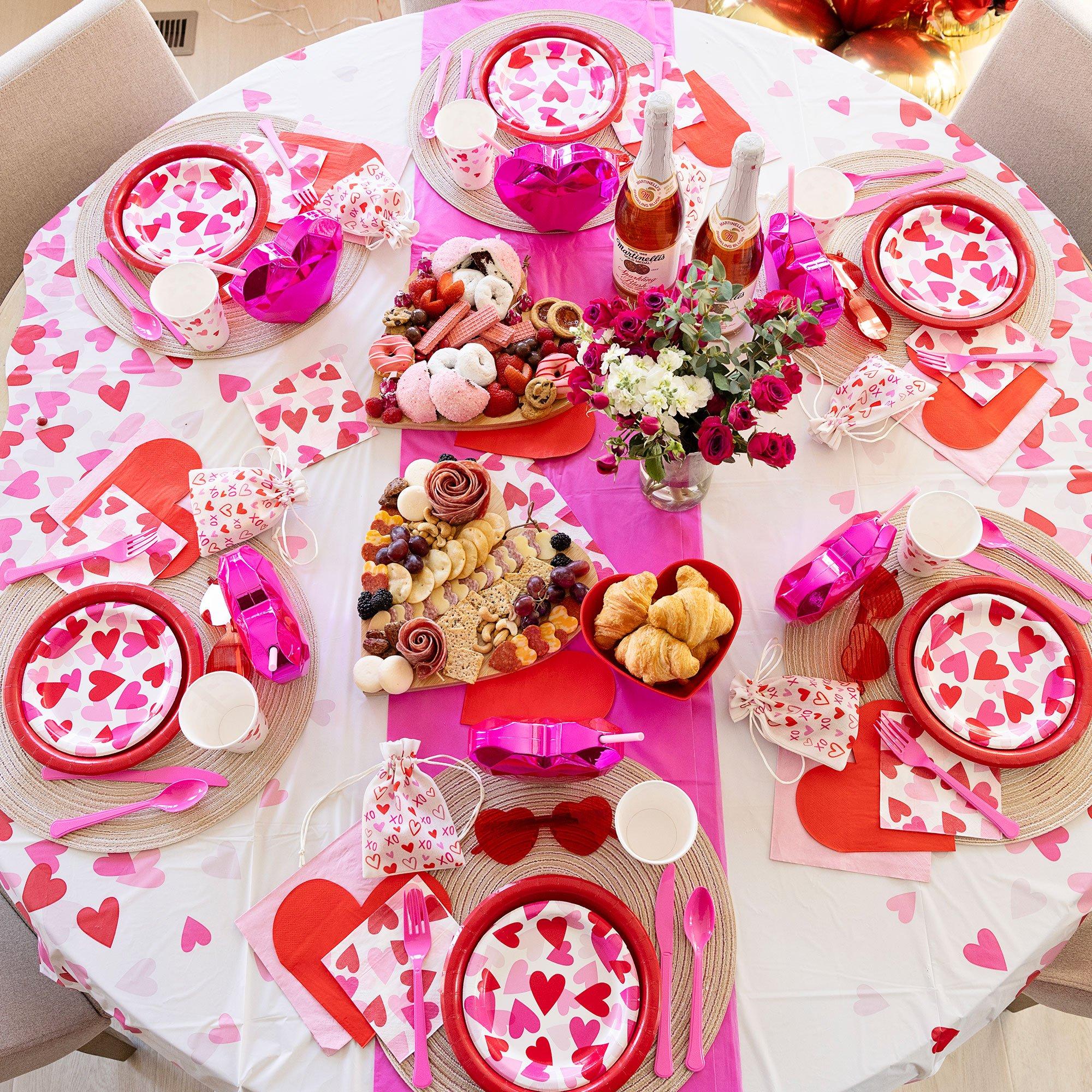 Heart Party Plastic Table Cover. 54in x 102in - Image 2