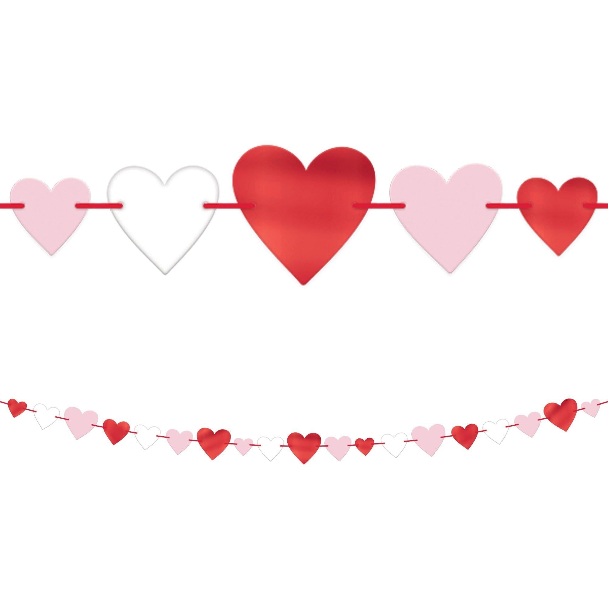 Pink. Red & White Heart Cardstock & Foil Garland. 12ft