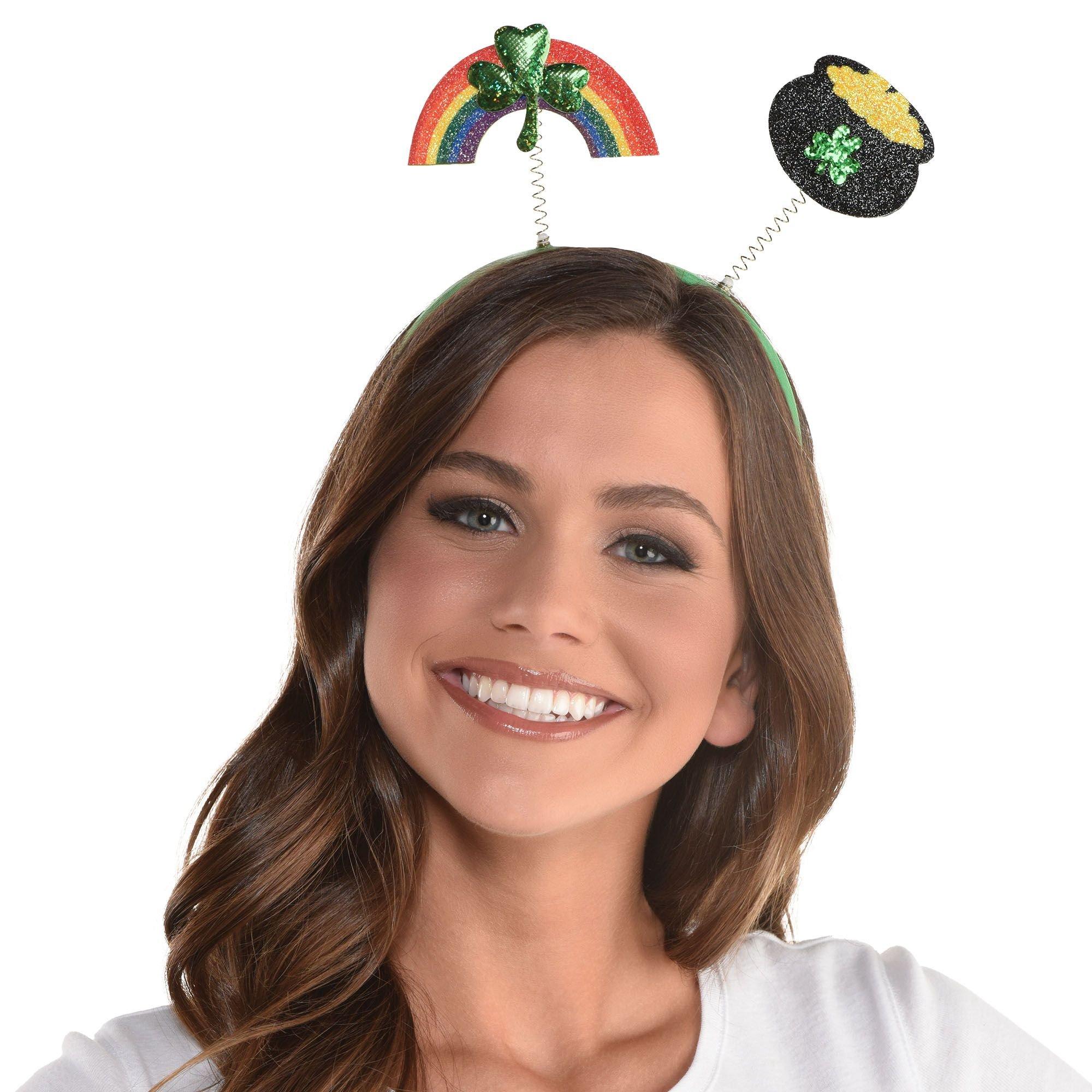 Glitter Rainbow & Pot of Gold St. Patrick's Day Fabric & Plastic Head Bopper. 7.9in x 9in - Image 2