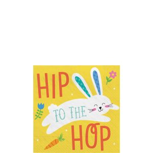 Funny Bunny Easter Paper Beverage Napkins. 5in. 16ct